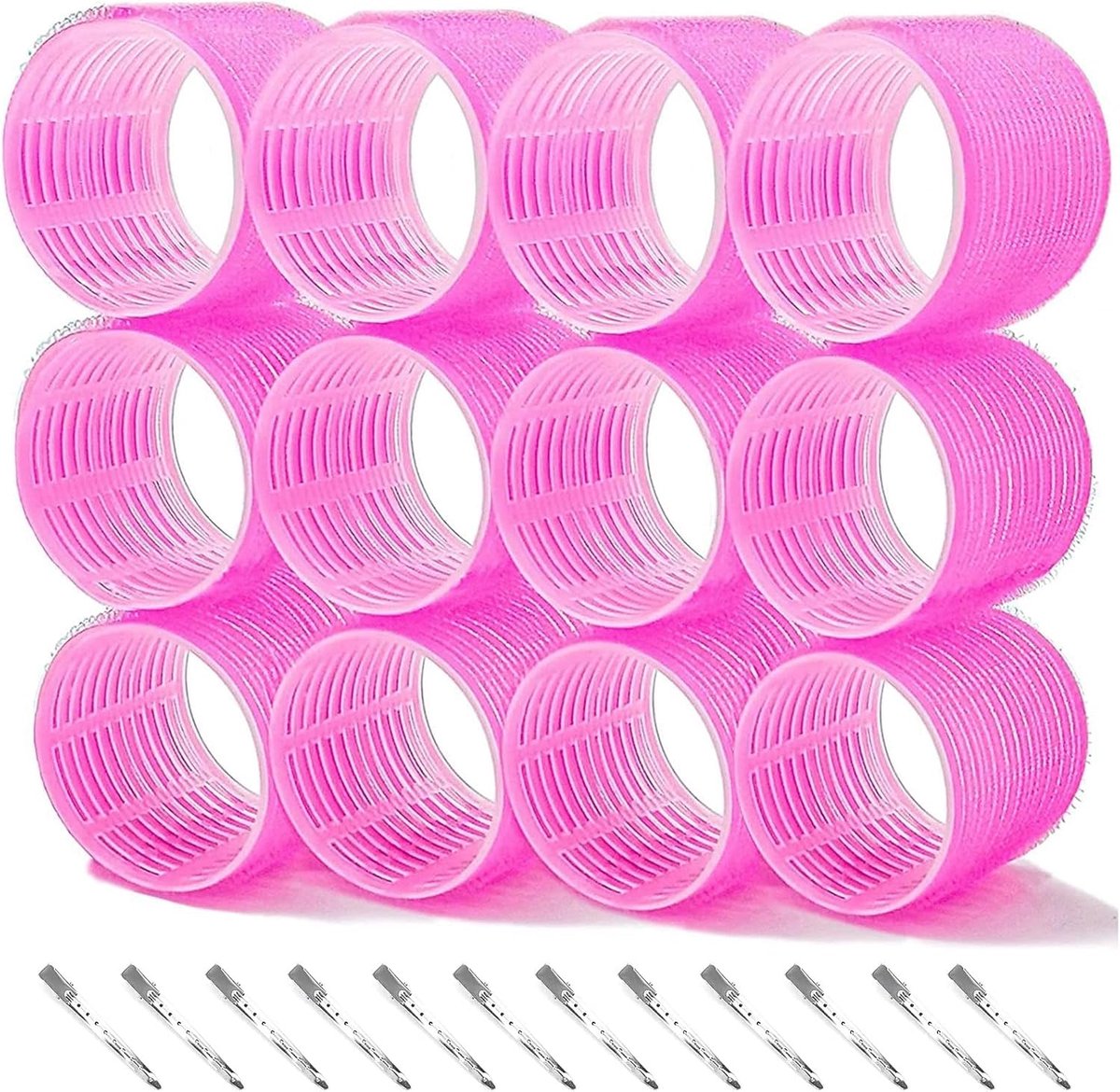 Thijox - Haarrollers voor Grote Krullen, 24 Stuks Jumbo Haarrollers 64 mm, Zelfklevende Krulspelden zonder Hitte, Inclusief 12 Eendenbek-Haarspelden v