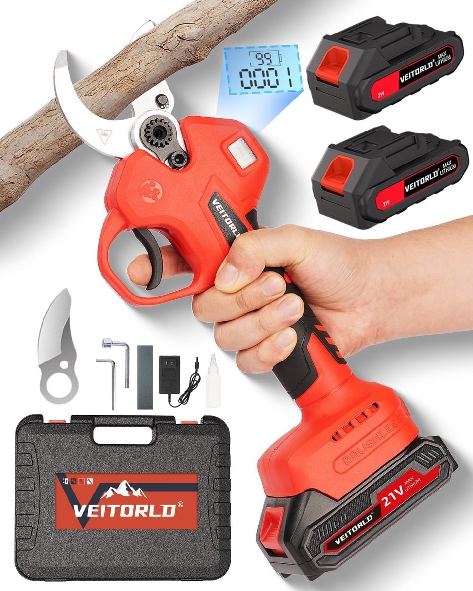 SnelShoppen - Elektrische Snoeischaar 40 mm - Accu Secateurs met 2 x 2000 mAh Batterijen - Draadloze Tuinscharen met LED Snijcounter - Versterkte Besc