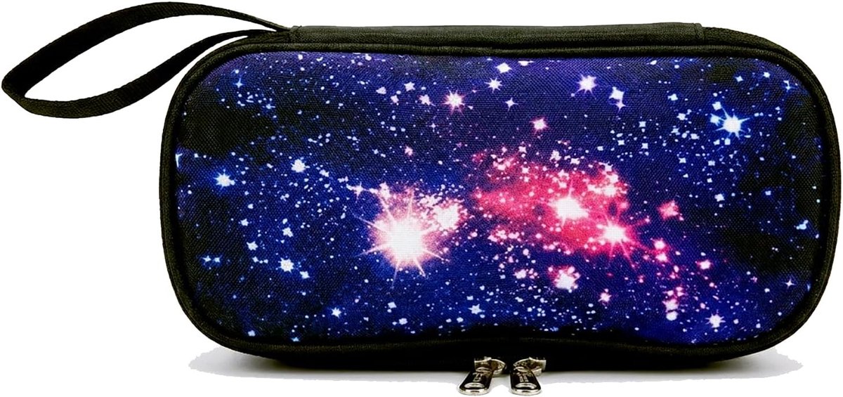 SnelShoppen - Grote Pencil Case voor Kinderen - School Etui met Prachtig Galaxy Cloud Design - Paarse Galaxy Sleutelhouder - Geschikt voor Basisschool