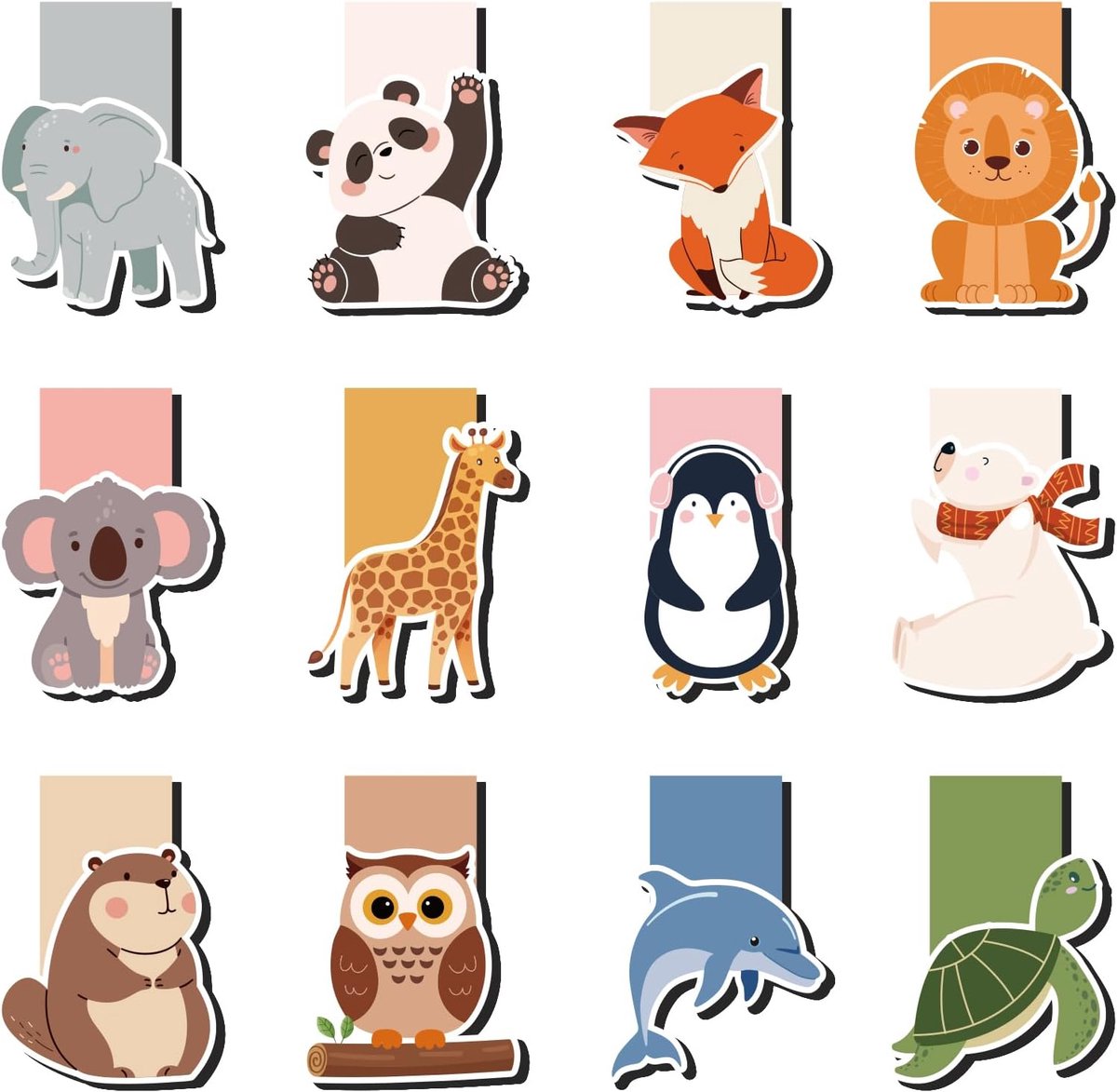 Thijox - 12 Magnetische Boekenleggers voor Kinderen - Dieren Motief - Veelkleurig - Ideaal Cadeau voor Eerste Schooldag - Zachte Magneet - 7 cm lang
