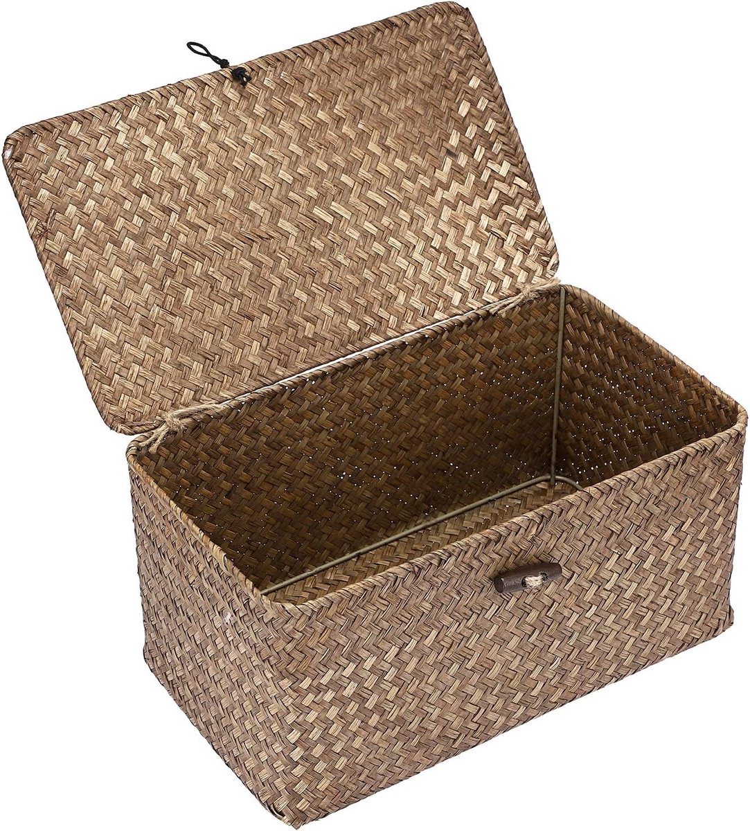 Houten Opbergmand met Deksel, Ideaal voor Planken, Organiseren van Tafel en Ruimte (31 x 18 x 15 cm)