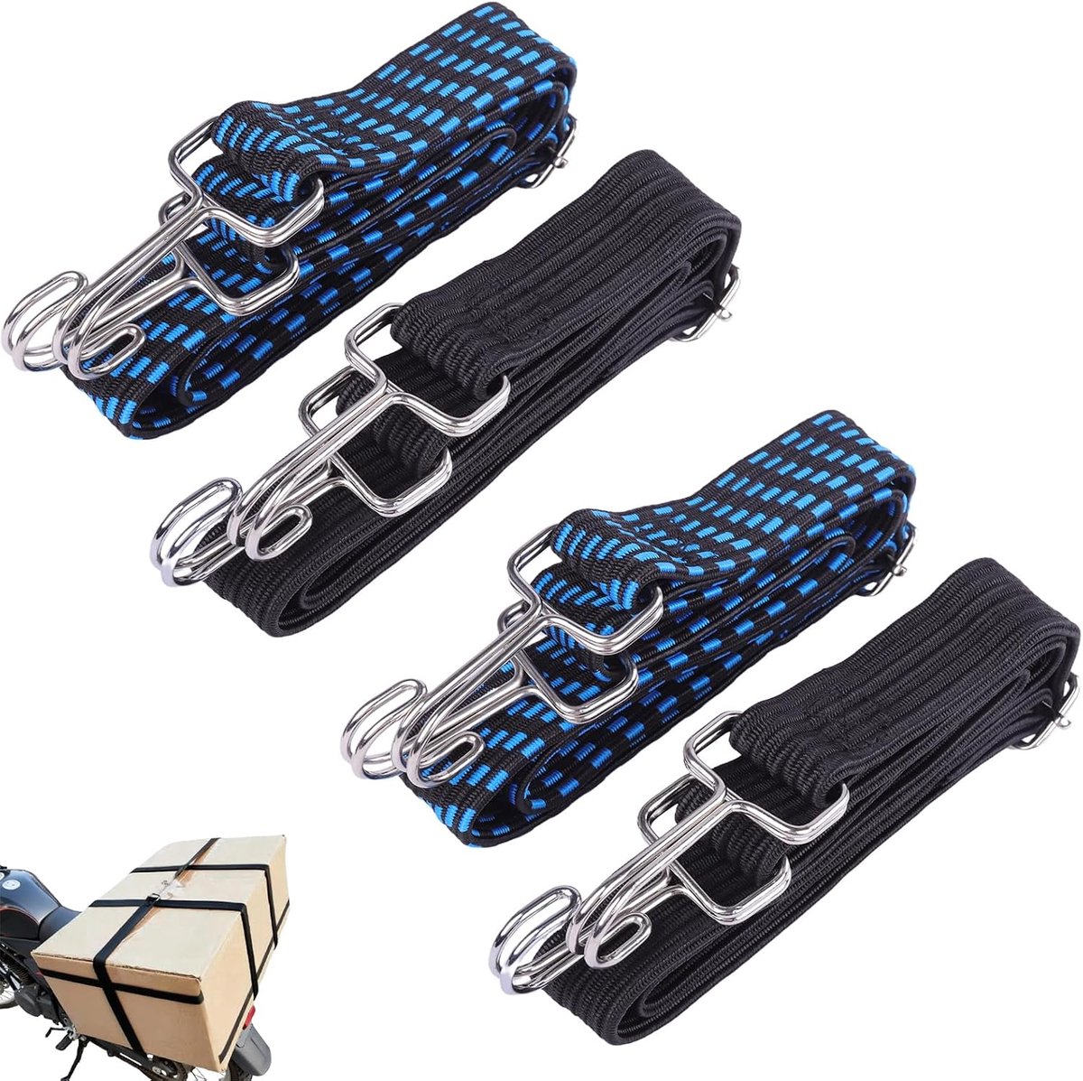 SnelShoppen - Pack van 4 Verstelbare Elastische Tensioners met Haken, Universele Rubber Riemen 1 Meter, Duurzame Elastische Bands voor Meubels, Voertu