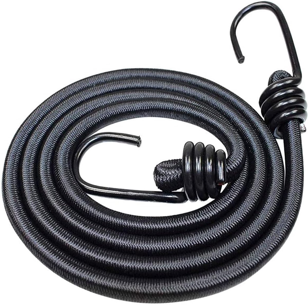 SnelShoppen - 2m Bungee Touw met Haken, Zwart, Rekbare Rubber Straps, 200 cm Lange Elastische Kabel voor Auto, Caravan, Koffers, Kamperen, Motorhomes