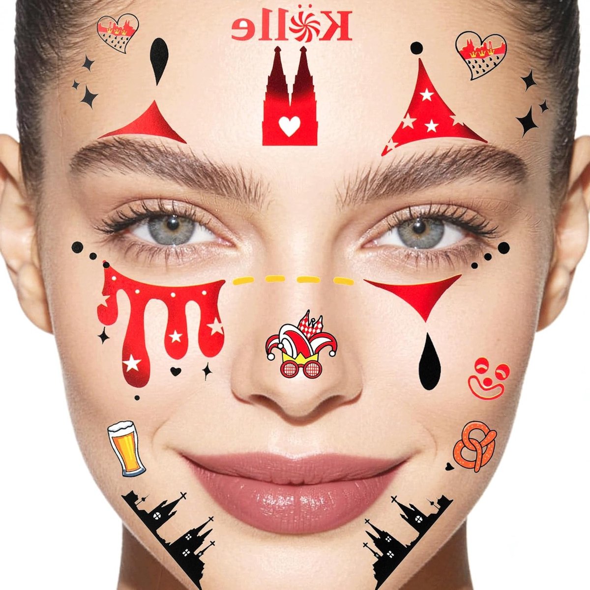 4 Verwijderbare Gezichts Tattoos voor Carnaval, Feestaccessoires en Kostuumdecoratie voor Volwassenen