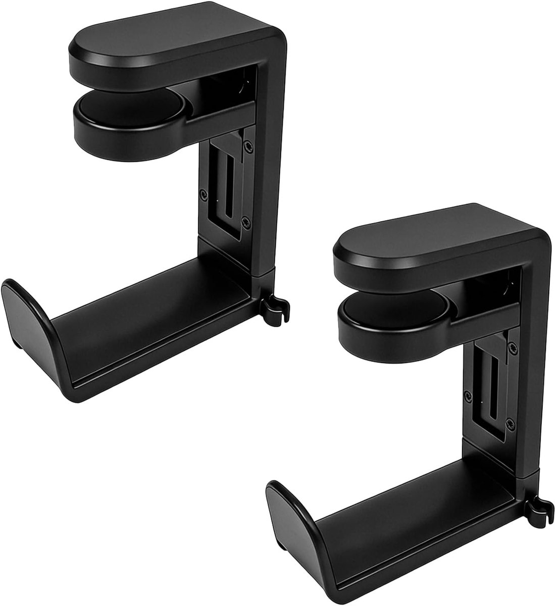 SnelShoppen - 2x Hoofdtelefoonhouder 360° Draaibaar Onder Bureau - Gaming Hoofdtelefoonhouder met Verstelbare Klem 10-40 mm en Kabelclip - Perfect voo