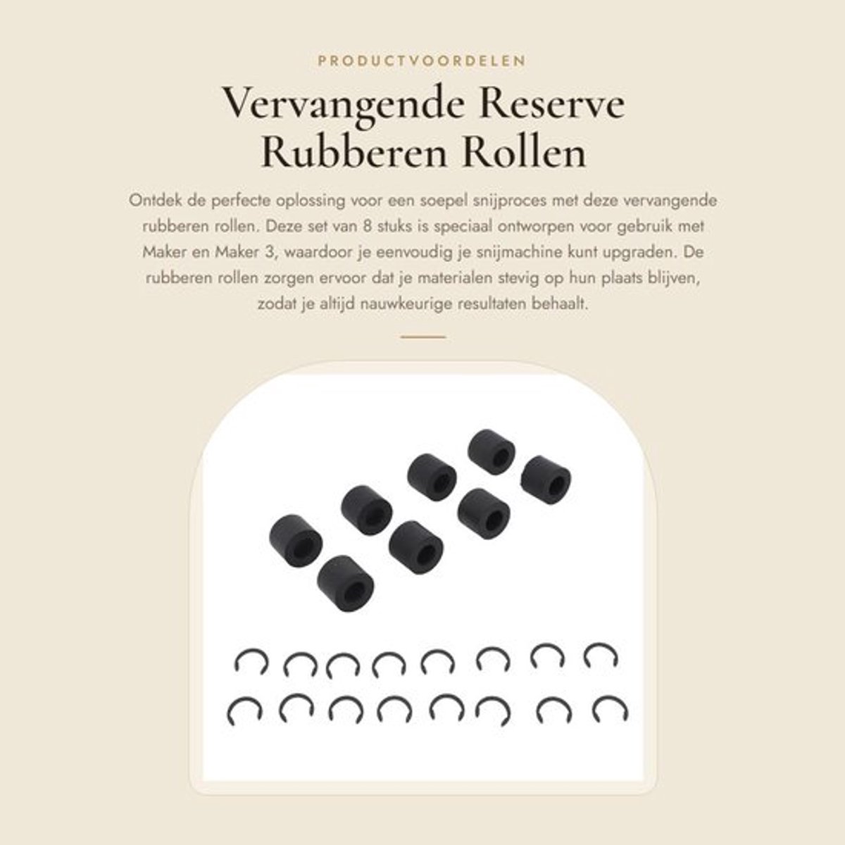 Rubberen Rollen 8 Stuks - Vervangende Onderdelen - Antislip Wielmatgeleider - Inclusief 16 Borgringen - Compatibel met Maker/Maker 3 - Voorkomt Slippen - Snijmachine Rollen