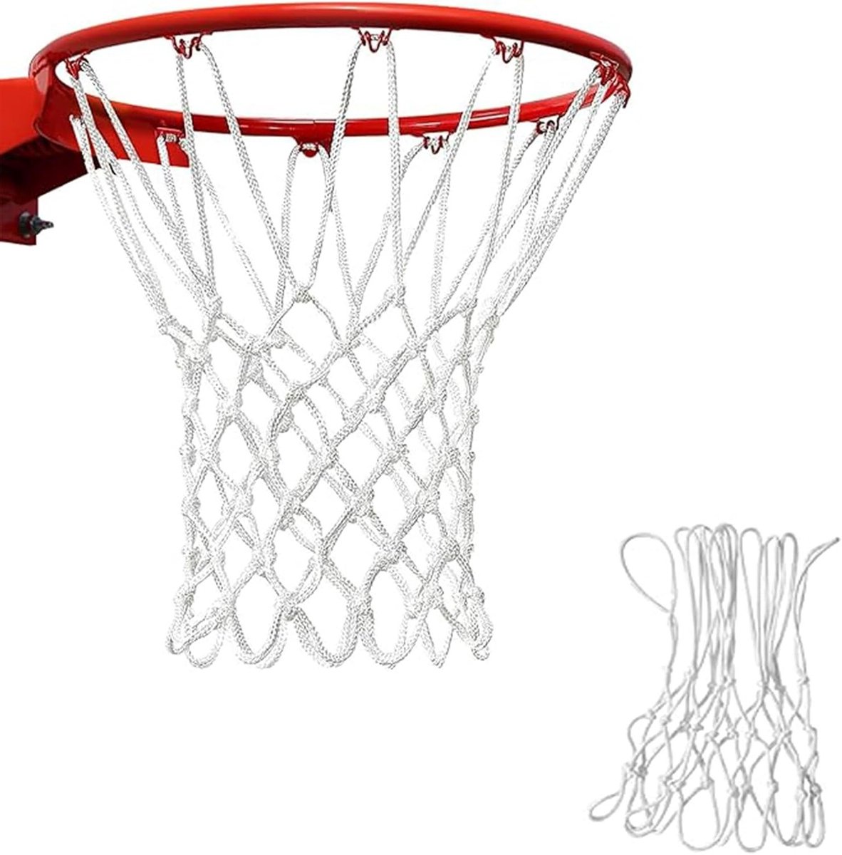 Vervangend Basketball Net voor Binnen en Buiten, Weerbestendig, Standaardformaat met 12 Lussen, Wit, Ideaal voor Sportliefhebbers