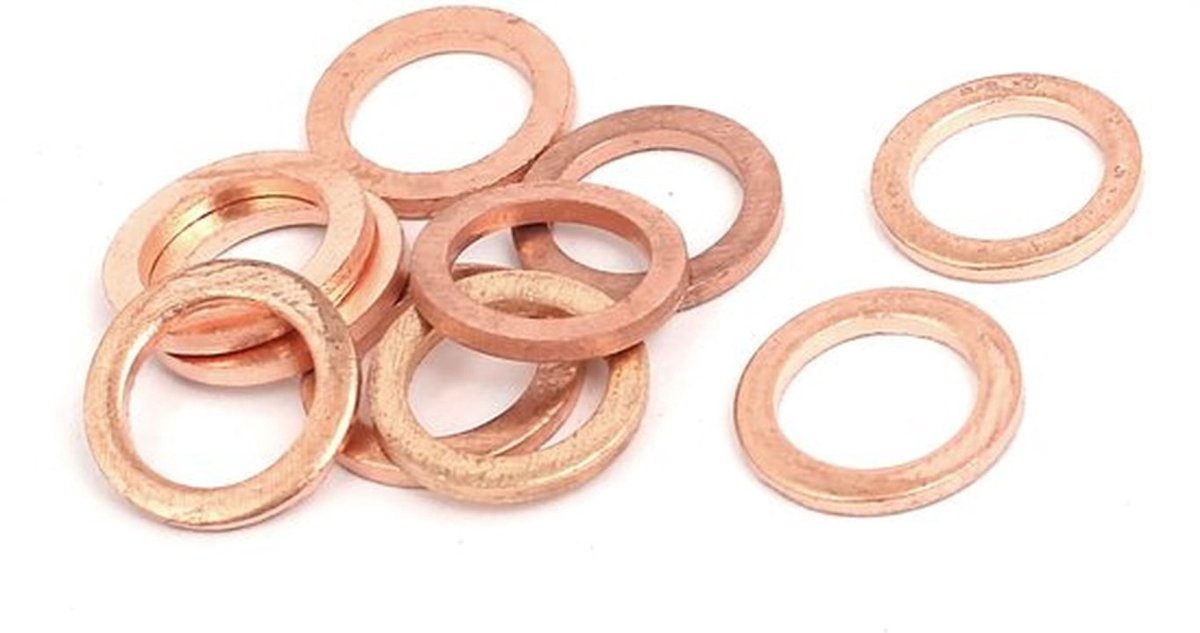 M10 koperen ringen - Afdichting - Koper - Platte ringcarterplug - 10 stuks - Geschikt voor diverse toepassingen - Hoogwaardig materiaal