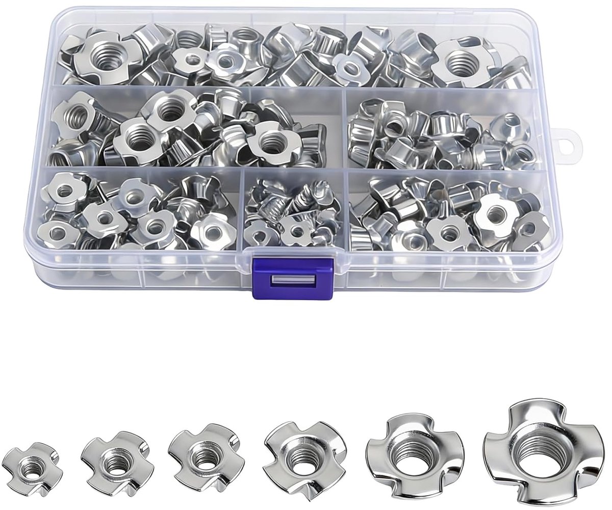 SnelShoppen - 160-delige Impact Nuts Assortiment M3 - M10 - Gegalvaniseerde Vierklauw T-Nuts voor Hout, DIY Projecten, Meubelbouw en Metaalplaten