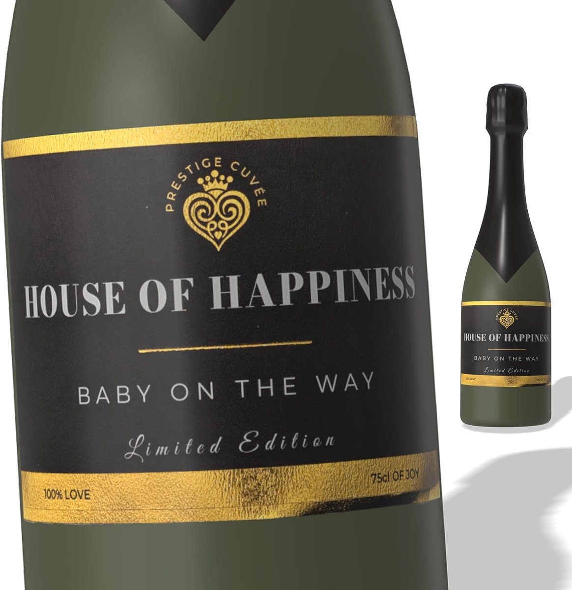 SnelShoppen - Set van 2 Champagnefles Labels - Baby on the Way - Zwart & Goud - Luxe Feest Decoratie voor Babyshower en Aankondigingen