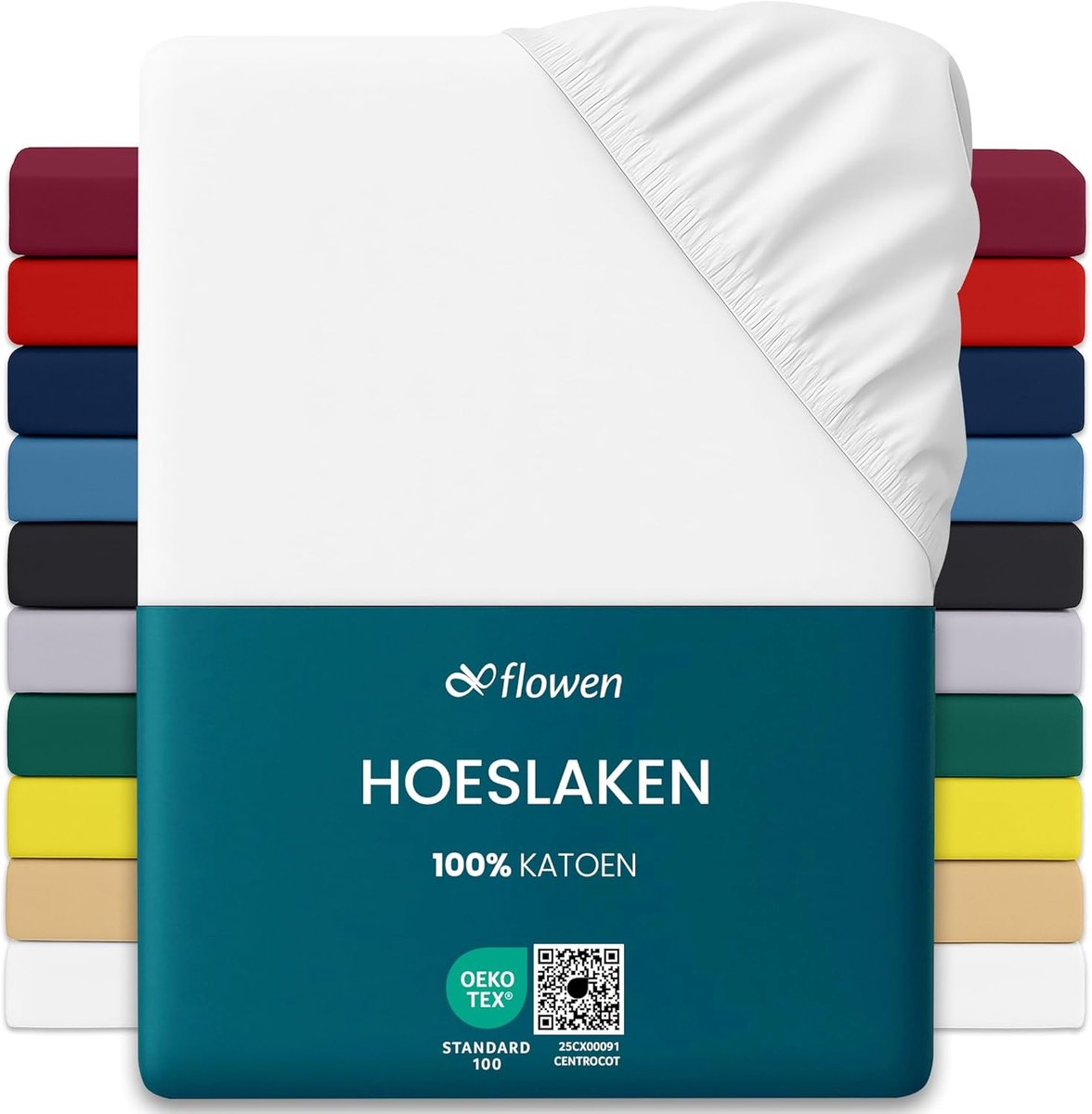SnelShoppen - Fitted Sheet 120 x 190 cm Wit - 100% Katoen Jersey, Hypoallergeen, Ademend, Mite Proof, Voor Matrassen tot 30 cm, Hoogwaardige en Zachte