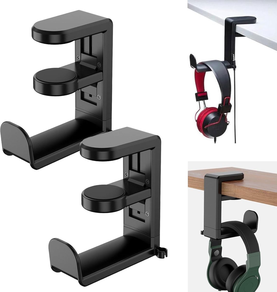 SnelShoppen - Pack van 2 Hoofdtelefoonstandaard, 360° Draaibare Hoofdtelefoonhouder, Desk Hoofdtelefoonhanger, Gaming Headset Hanger, Zwart
