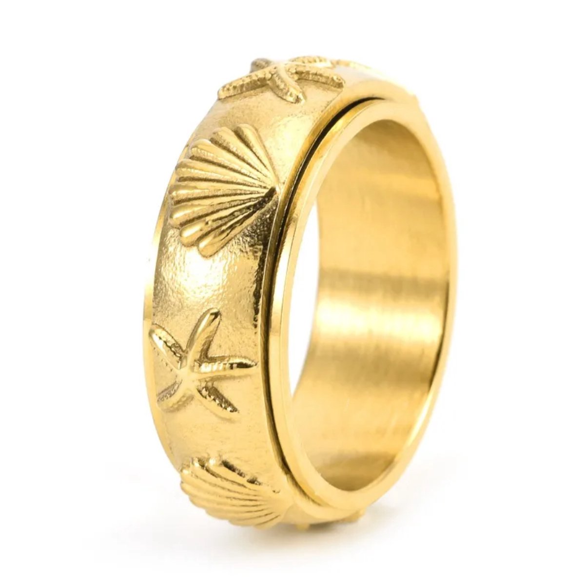 Anxiety Ring - (Strand) - Stress Ring - Fidget Ring - Anxiety Ring For Finger - Draaibare Ring - Spinning Ring - Spinner Ring - Goudkleurig RVS - (21.50 mm / maat 68)