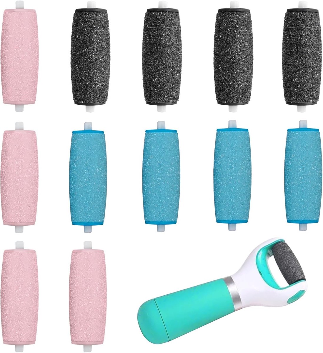 SnelShoppen - Pack van 12 Vervangrollen voor Eeltverwijderaar, Geschikt voor Elektrische Voetvijl, 3 Soorten Ruwheid, Zwart en Blauw, Ideaal voor Thui