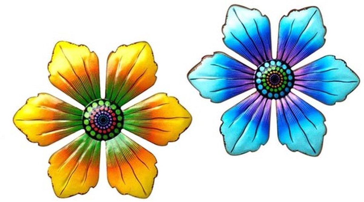 Bloemenmuurdecoratie Unieke Kunstdecoratie - Smeedijzeren Wanddecoratie - Metalen Bloemenmuurdecoratie - Binnen/Buiten - Kleurrijke Wanddecoratie - Sterk en Stabiel