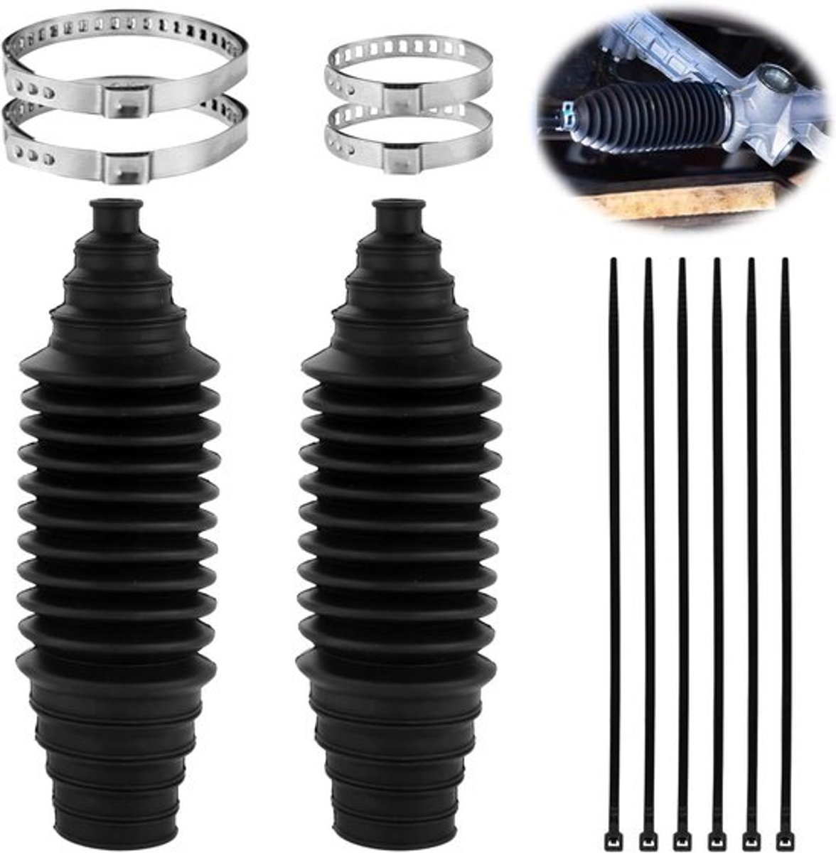Auto Tandheugel en Ronde Hoes voor Stuurstang - Set met 4 Klemmen en 6 Kabelbinders - Siliconen Stuurstanghoes - Auto Accessoires - Bescherming voor Stuurinrichting