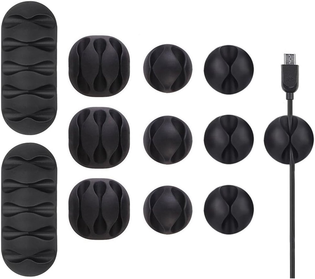 SnelShoppen - Kabelclips, Multifunctionele Kabelhouder, Kabelmanagement, Kabelorganizer voor Stroomkabel, USB-kabel, Audiokabel, 12 Stuks, Zwart