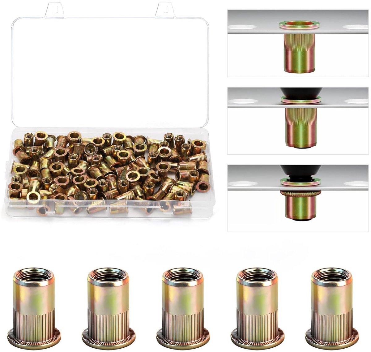 Complete Set van 105 Stuks M6 Blind Rivetmoeren - Galvanized Montage Moeren voor Platen, Metaalbuizen en Elektrische Apparaten
