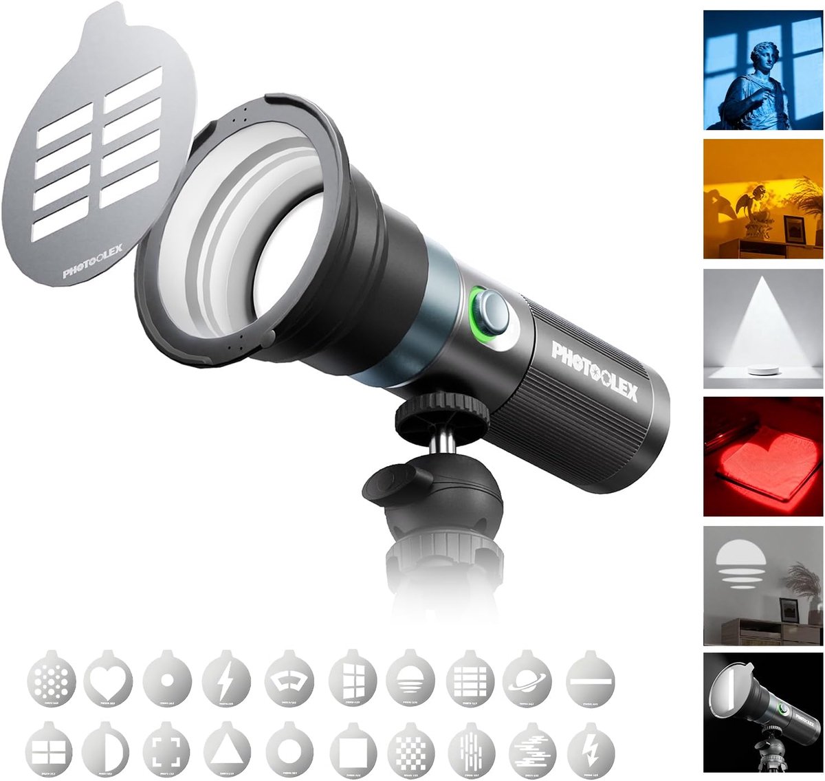 SnelShoppen - LED Fotolamp voor Fotografie, 8400mAh Aluminium Alloy, 4 Kleurige Vullicht met 20 Magnetische Pattern Gobos, 10W Studio Verlichting voor