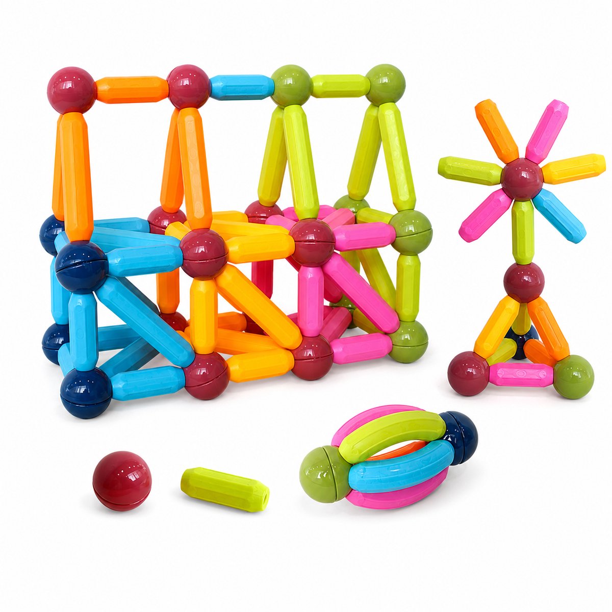 MagniToys – Magnetische Bouwset 74-delig – Staafjes en Balletjes – Educatief STEM Constructiespeelgoed Vanaf 3 Jaar