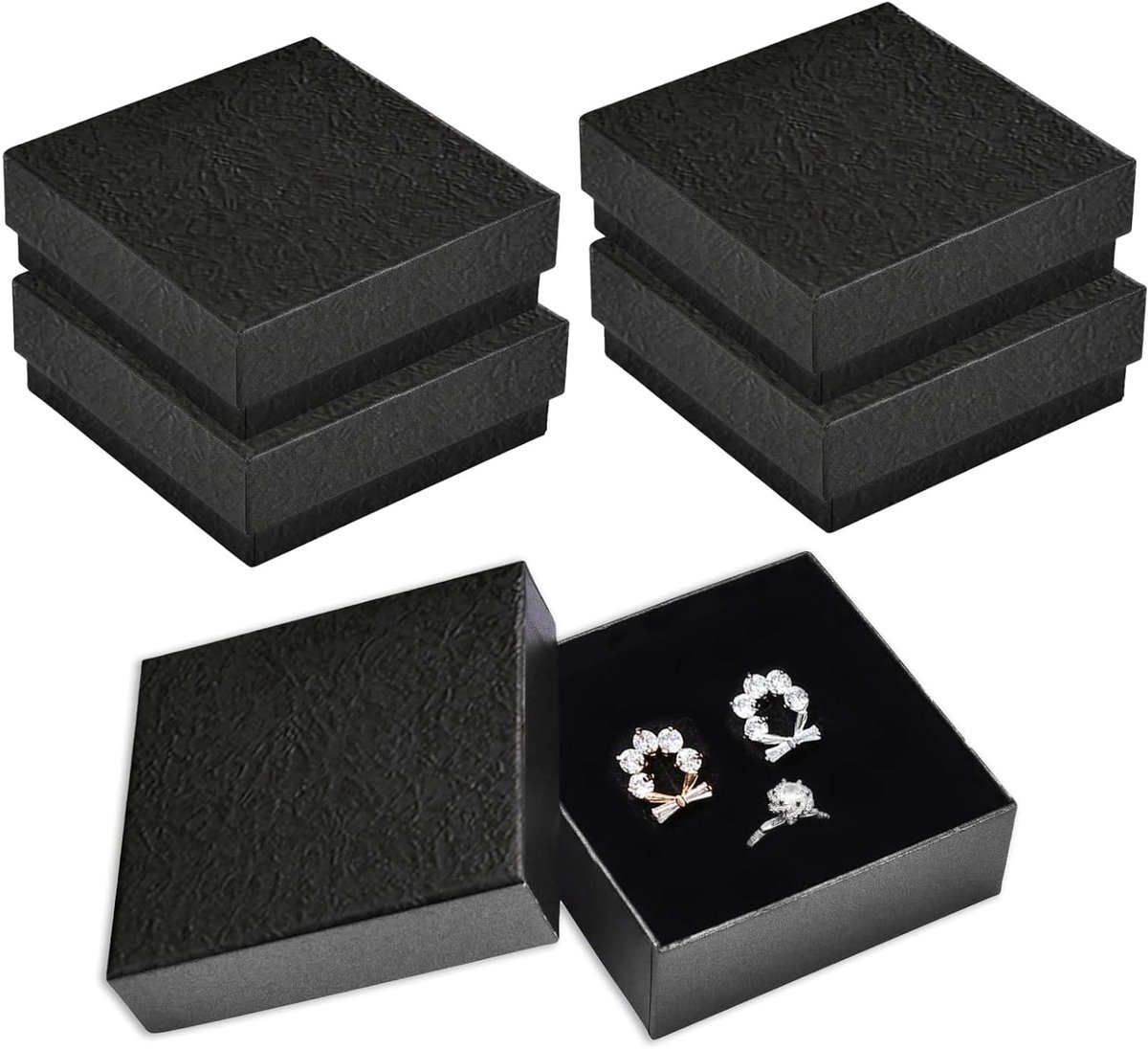 Elegante Zwarte Matte Kraft Kartonnen Sieradendozen - Set van 4 voor Ringen, Oorbellen en Kettingen