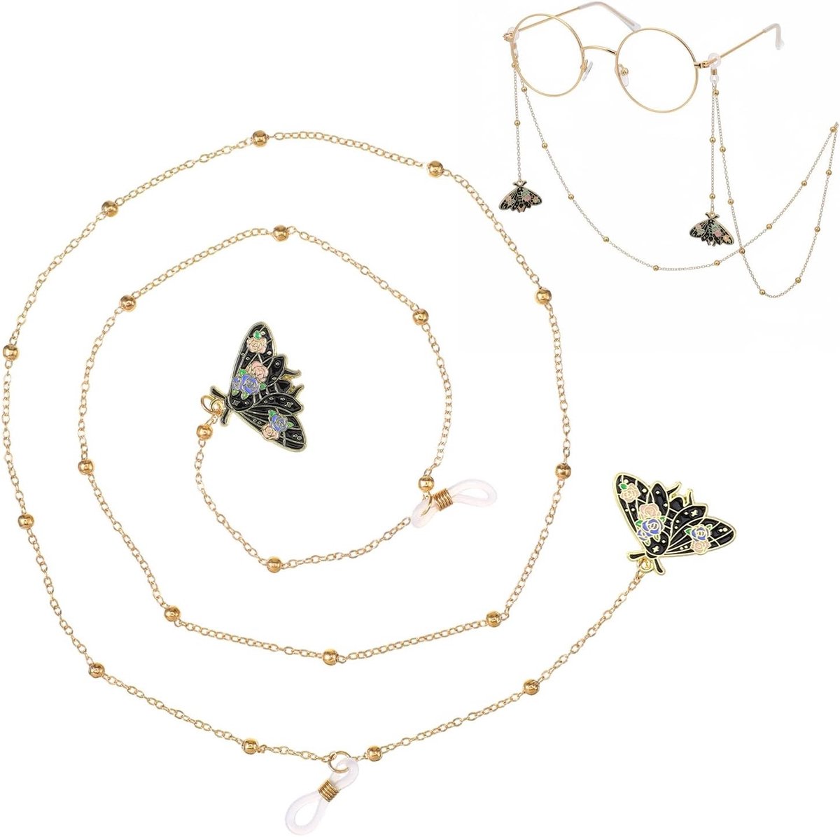 Moderne brillenketting voor dames met motte parels, stijlvolle brilhouder en ketting voor zonnebrillen en leesbrillen