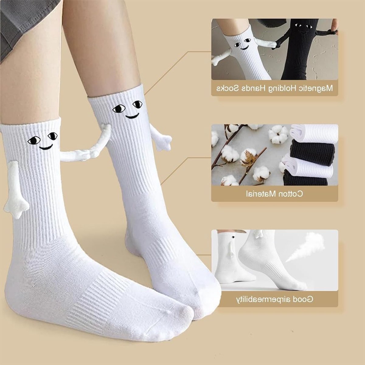 Handheld Kousen voor Stellen, Grappige Hand in Hand Kousen, 3D Poppen Kousen met Magnetische Zuignap, Origineel Cadeau voor Vrouwen en Mannen, Multikleur, Uniek en Creatief Geschenk