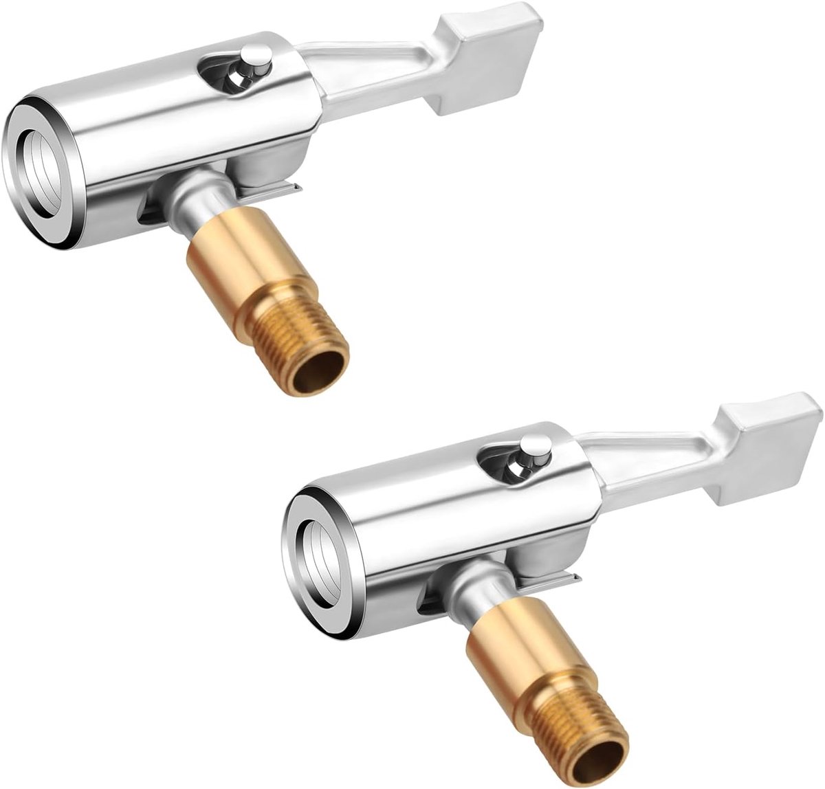SnelShoppen - 2x Luchtpomp Ventiel Adapter met Clip, Vergrendelbare Lucht Claw, Hoogwaardige Messing Nozzle voor Auto en Truck, Ideaal voor Draagbare