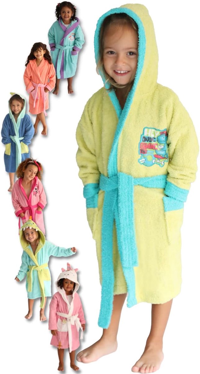 SnelShoppen - Badjas voor Kinderen Meisjes, 100% Katoen, Pluche, Met Capuchon, 2 Zakken, Erg Zacht en Comfortabel, Unisex, Voor Thuis en Zwemmen