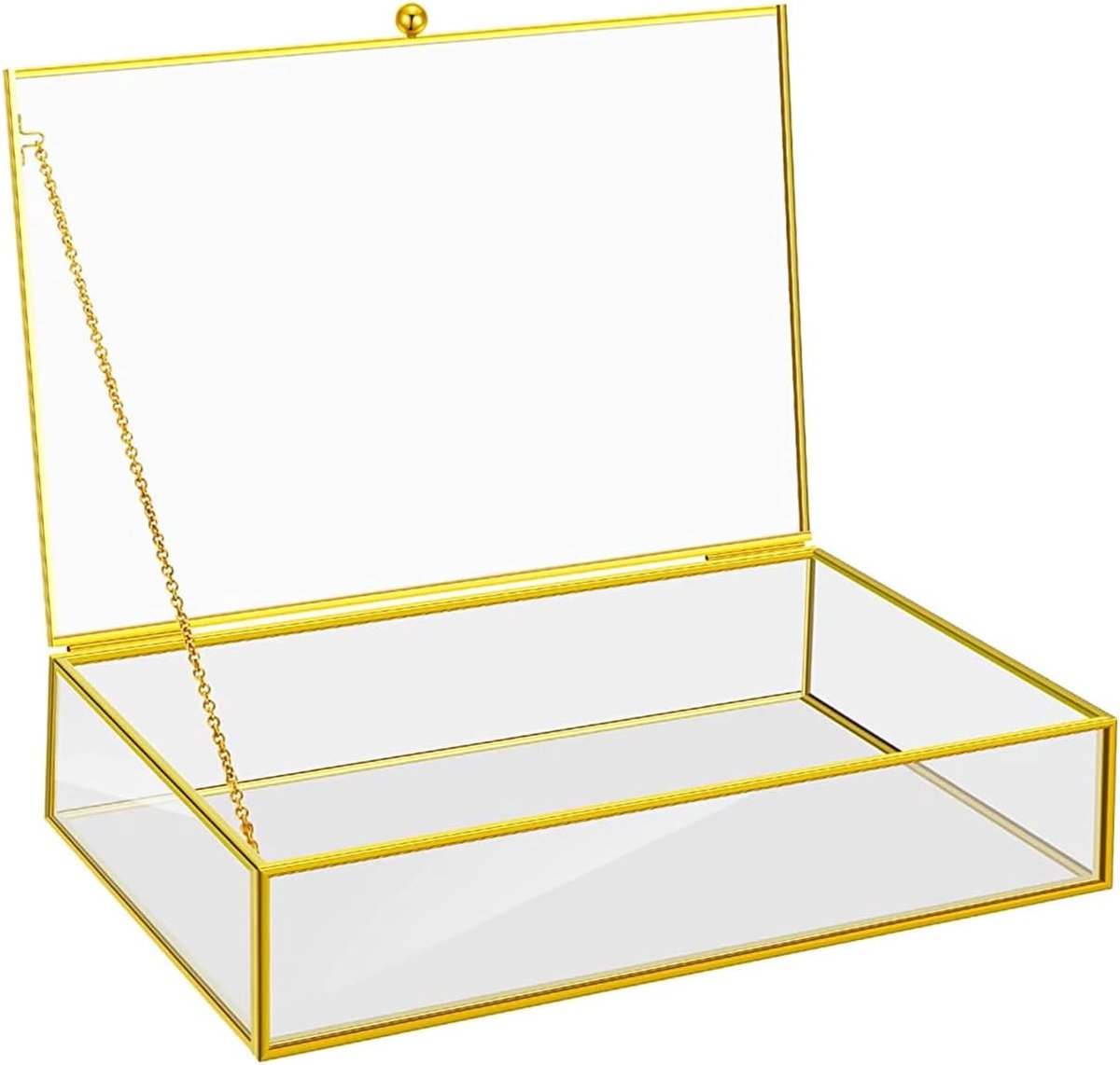 SnelShoppen - Grote Decoratieve Glazen Sieradenbox - Transparante Ringdoos, Juwelen Organizer, Gouden Metalen Frame, Voor Oorbellen, Ringen en Ketting