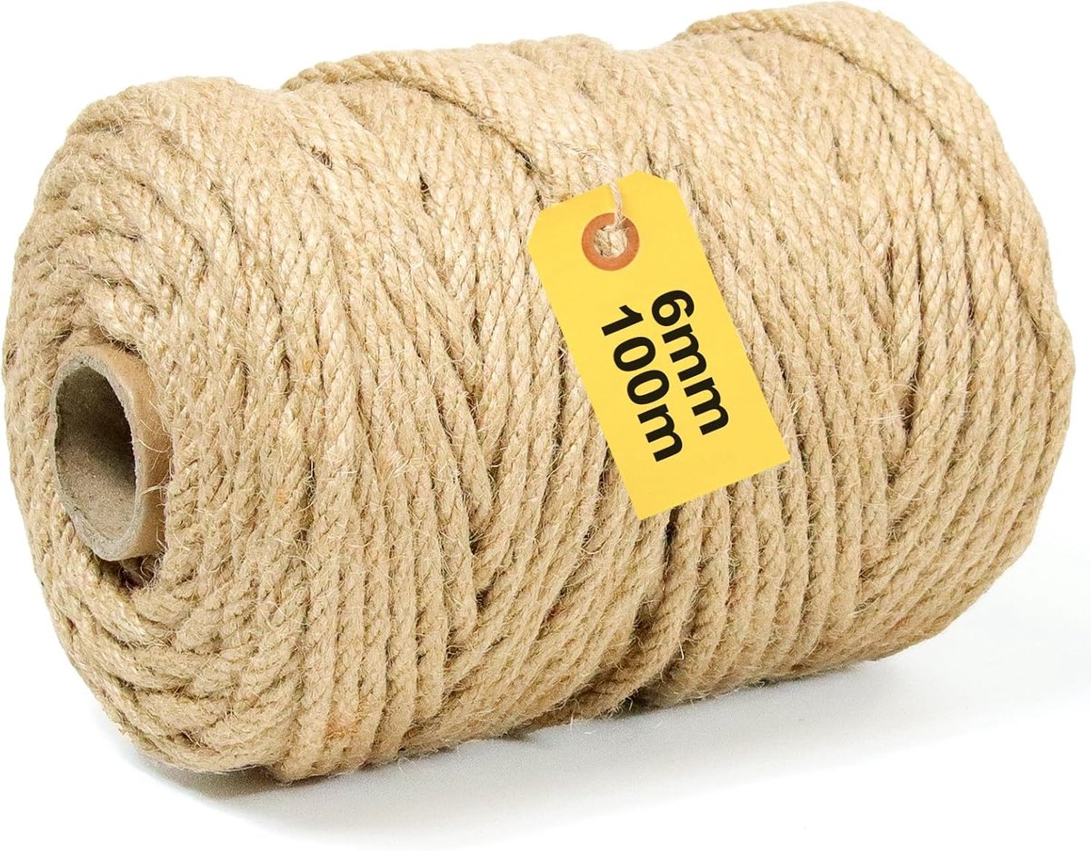 SnelShoppen - Natural Sisal Touw voor Krabpaal, 6 mm x 100 m, Natuurlijke Jute Touw voor Kattenaccessoires en Decoratie