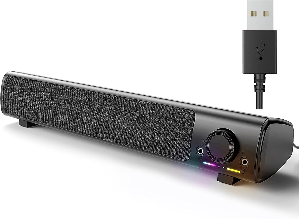 SnelShoppen - PC Speaker, Gaming Soundbar met Headset en Microfoon Jack, USB en 3.5mm AUX Verbinding, Ideaal voor Monitor, Laptop en Desktop, Plug and