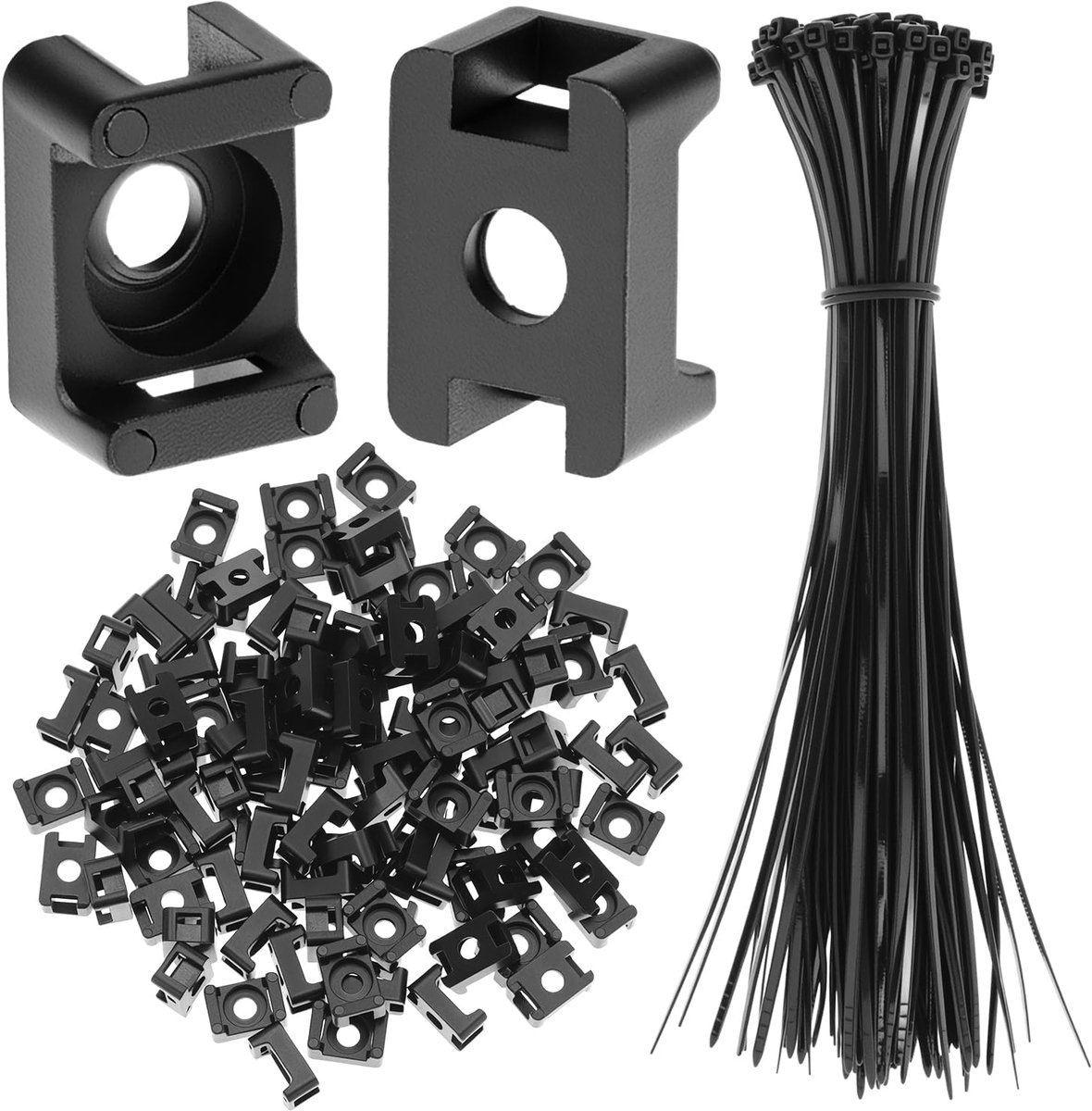 SnelShoppen - 100 Stuks Schroefbare Kabelhouders 15x10x7mm met 100 Nylon Kabelbinders 20cm - Perfect voor Kantoor, Huis, Tuin en Klussen