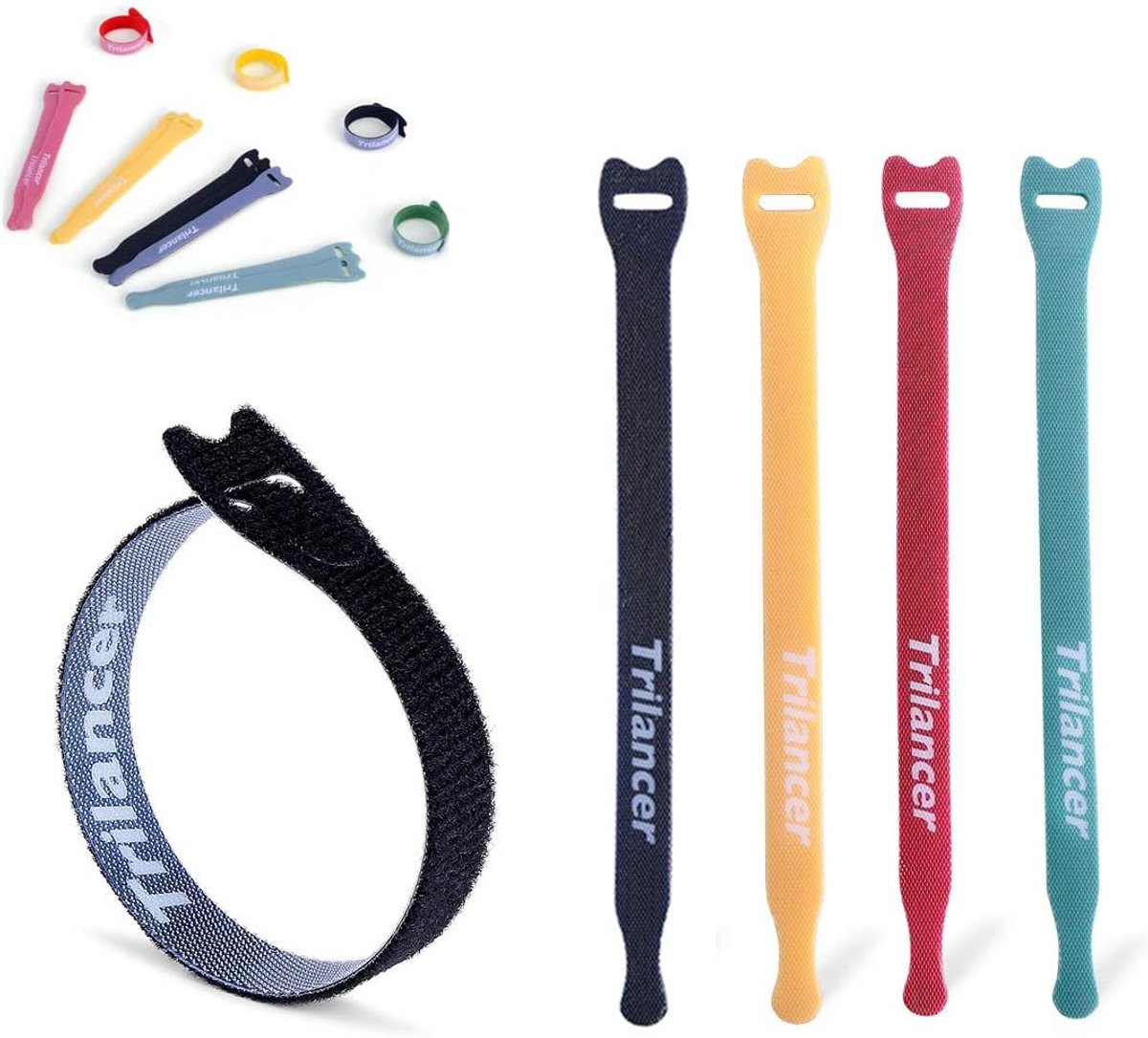 SnelShoppen - 40 Stuks Herbruikbare Kabelbinders 15 cm, Kabelclips met Bevestiging in Zwart, Groen, Rood en Geel, Nylon Kabelmanagement voor Thuis, Ka