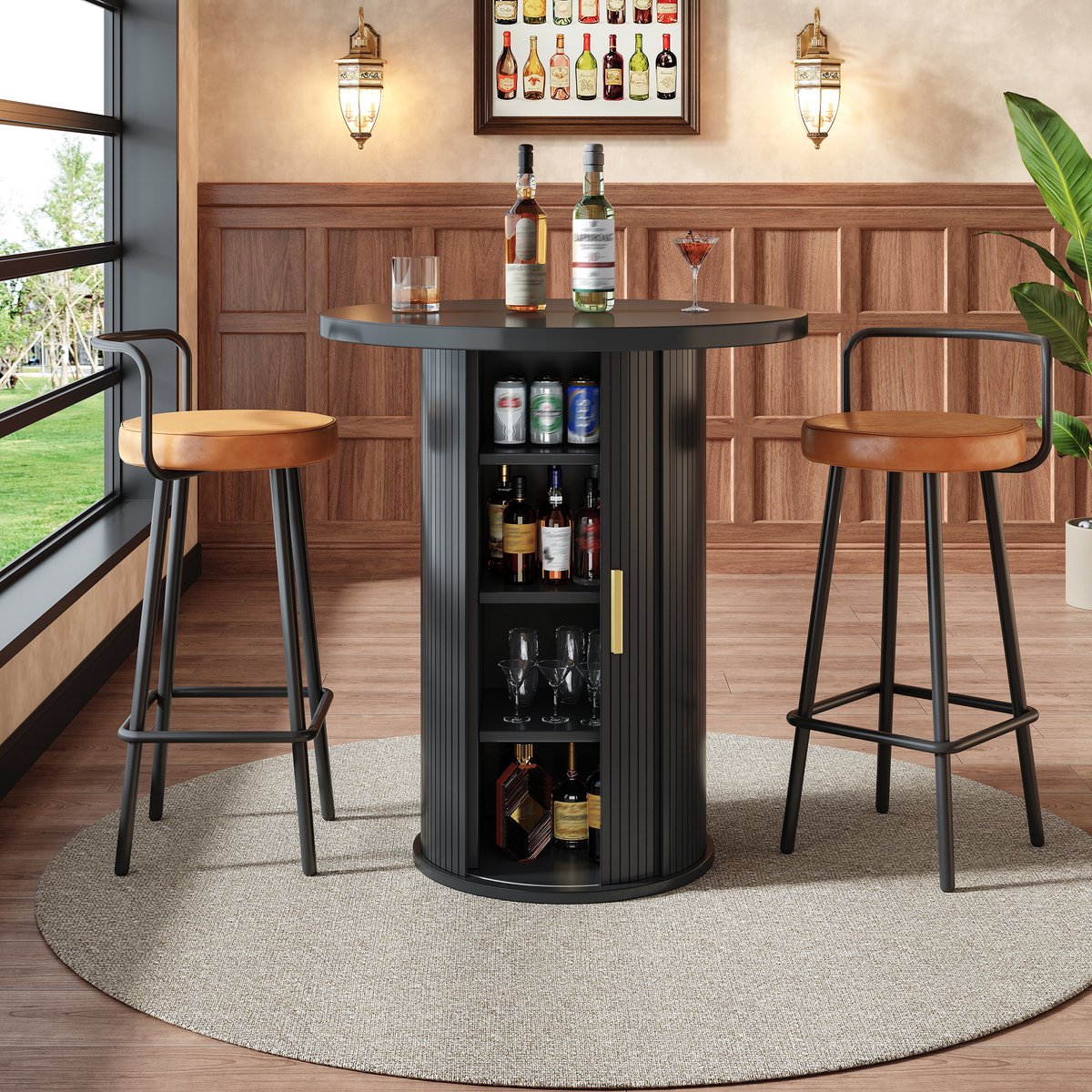 DESMIU Bartafelset 60 x 60 x 91,6 cm - Ronde Bartafel Met Opbergruimte En 2 Ergonomische B