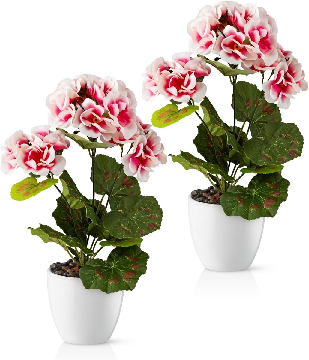 SnelShoppen - Kunstplanten Geraniums in Keramische Pot - Decoratieve Neppotten voor Huis en Tuin - Prachtige Kleur en Natuurlijke uitstraling - Perfec