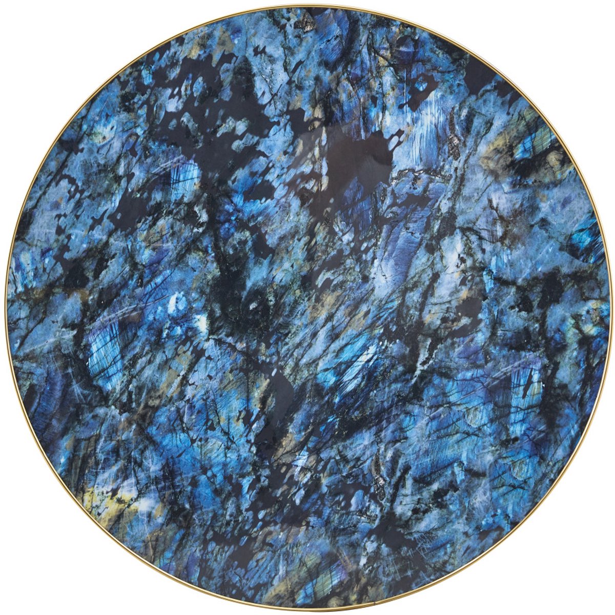MODENUIT Bijzettafel - Rond Met Marmerlook En Gouden Rand - Voor Woonkamer En Balkon - Blauw - 60x73,7 Cm