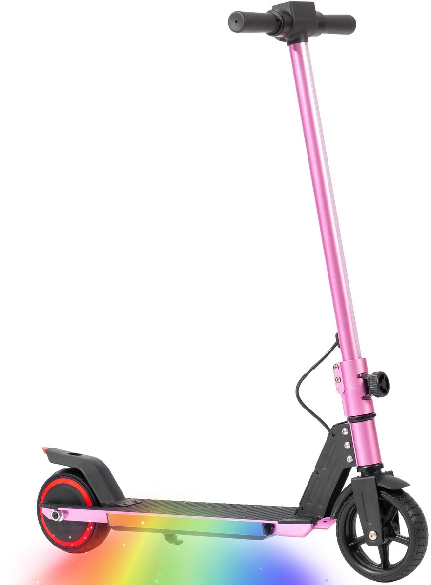 MIVRAY Kinderstep – 6-15 Jaar Elektrisch En Opvouwbaar – 78 x 92 cm – Aluminium – – Met LED-Verlichting Display En Dubbel Remsysteem Roze