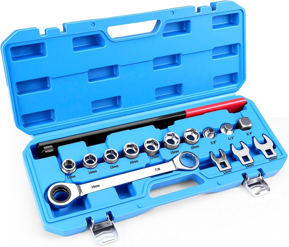 SnelShoppen - Professional Trapezoidal Belt Removal Kit – 15-delige Set met Ratchet Wrench, Extension Rod, Horn Keys en Low Bushings voor Auto, Van en