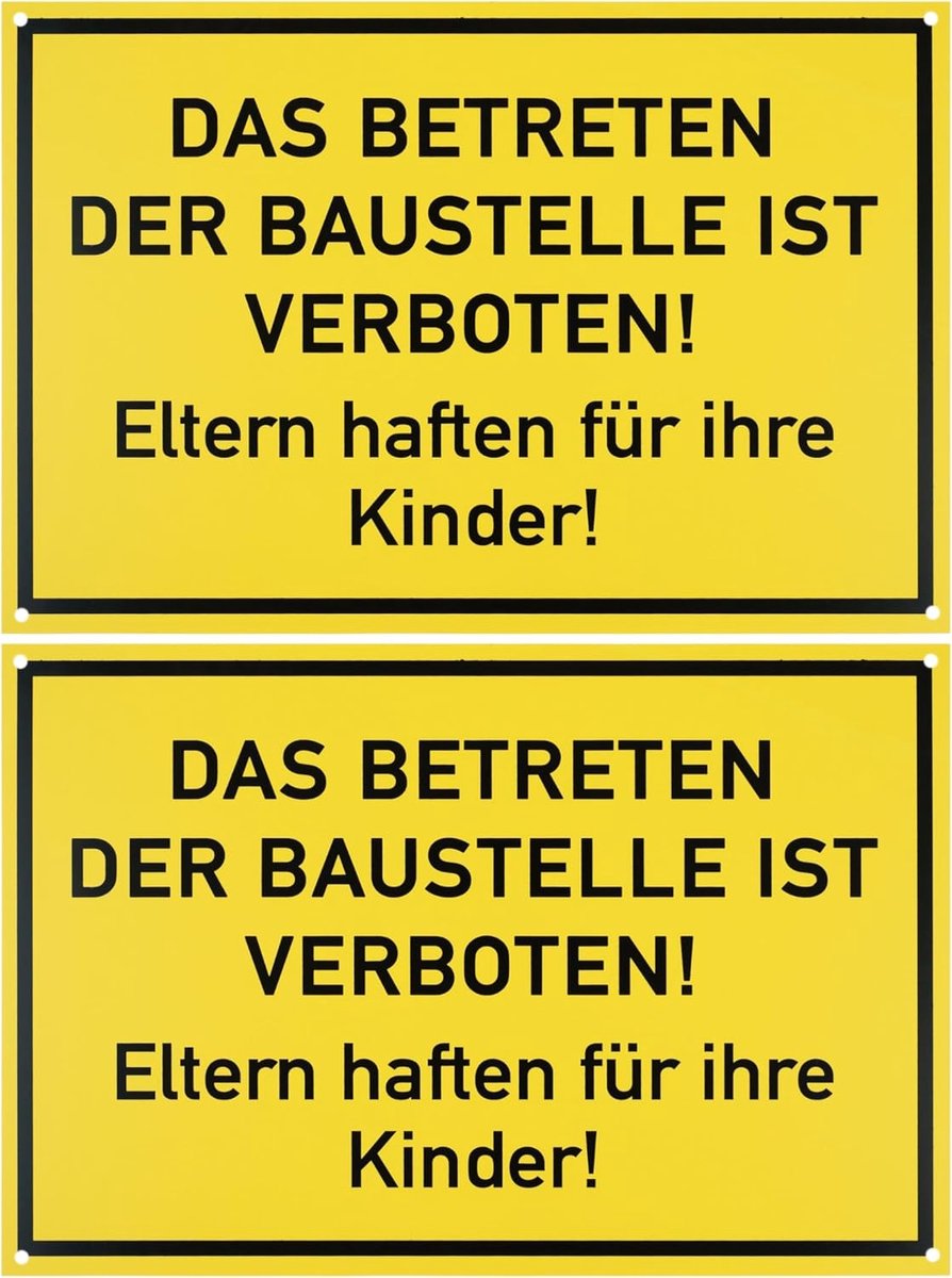 SnelShoppen - Bouwplaats Waarschuwingsbord 'Toegang Verboden', 2 Stuks, 30 x 20 cm, 1 mm Dikte PVC, Weerbestendig en UV-bestendig, Voor Bouwhekken, Ve
