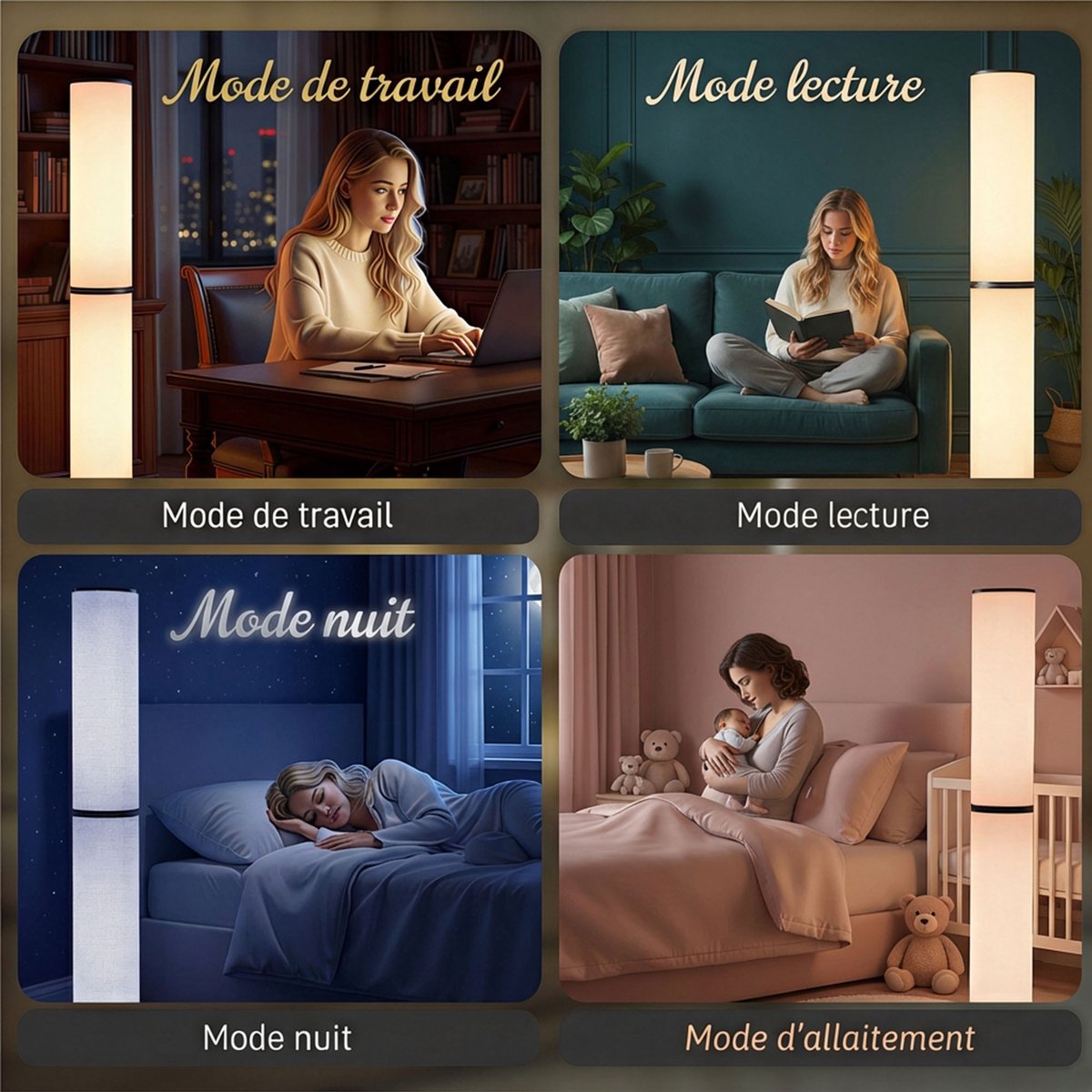 HOMCOM Vloerlamp - Staal - 20x20x135cm - Beige