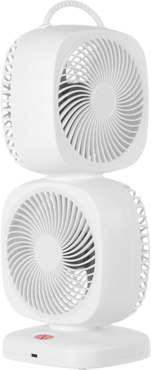 Draagbare tafelventilator met dubbele roterende bladen, 5 snelheden, oplaadbaar en handig voor studentenkamer, huis of woonkamer