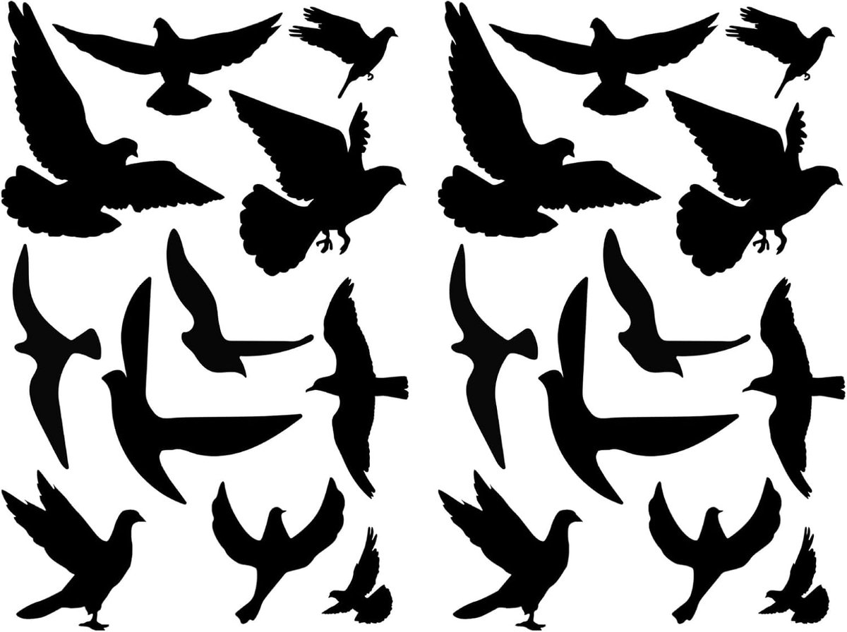 SnelShoppen - 22 stuks Zelfklevende Vogelstickers voor Ramen - Zwarte PVC Raamstickers voor Effectieve Vogelbescherming - Vogelbescherming tegen Vogel