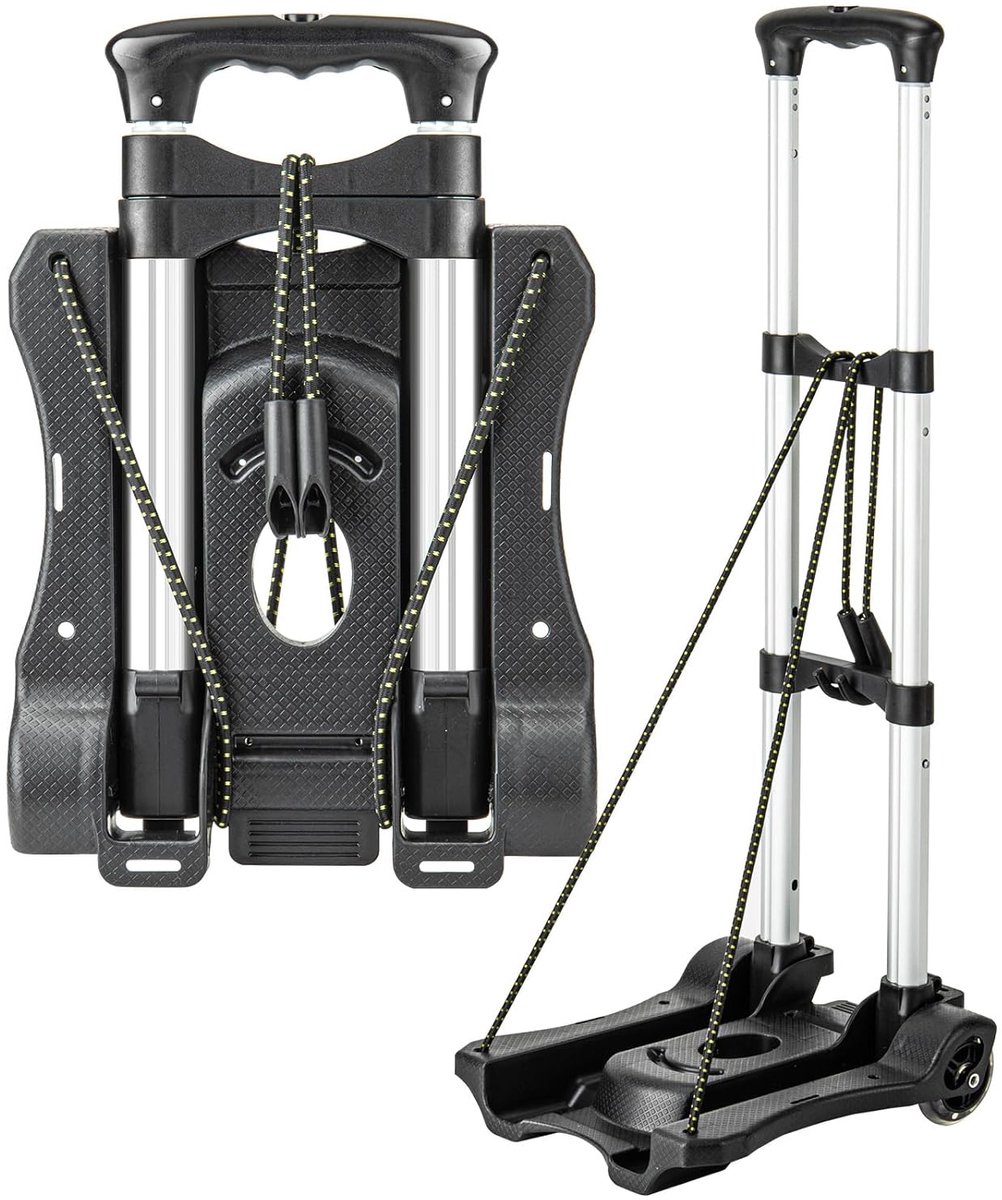 SnelShoppen - Vouwbare Handtruck met 2 Wielen, Lichtgewicht Aluminium Vrachtwagen, Opvouwbare Luggage Cart voor Reizen, Verhuizen, en Luchthavengebrui