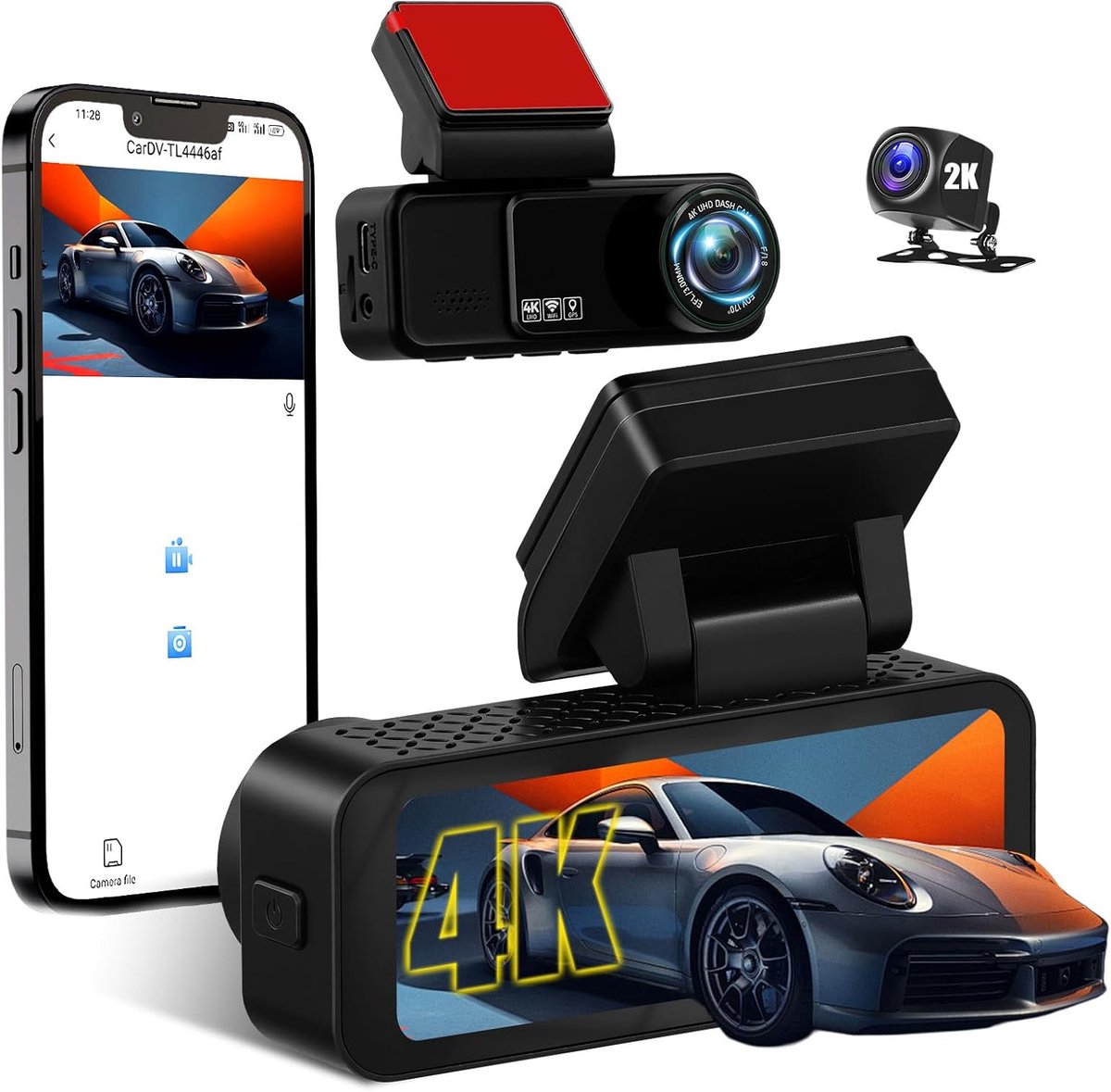 SnelShoppen - OiLiehu 3.16 inch 4K Dashcam met Nachtzicht, Beweging Detectie, Ultra HD Auto Camera, 170° Groothoeklens, 64GB Geheugenkaart Inclusief,