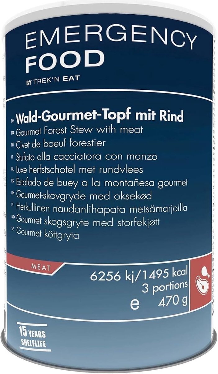 SnelShoppen - TREK'N EAT Noodvoedsel Gourmet Pot met Rundvlees | 3 Porties | 15 Jaar Houdbaarheid | Gevriesdroogd Natuurlijke Ingrediënten voor Campin