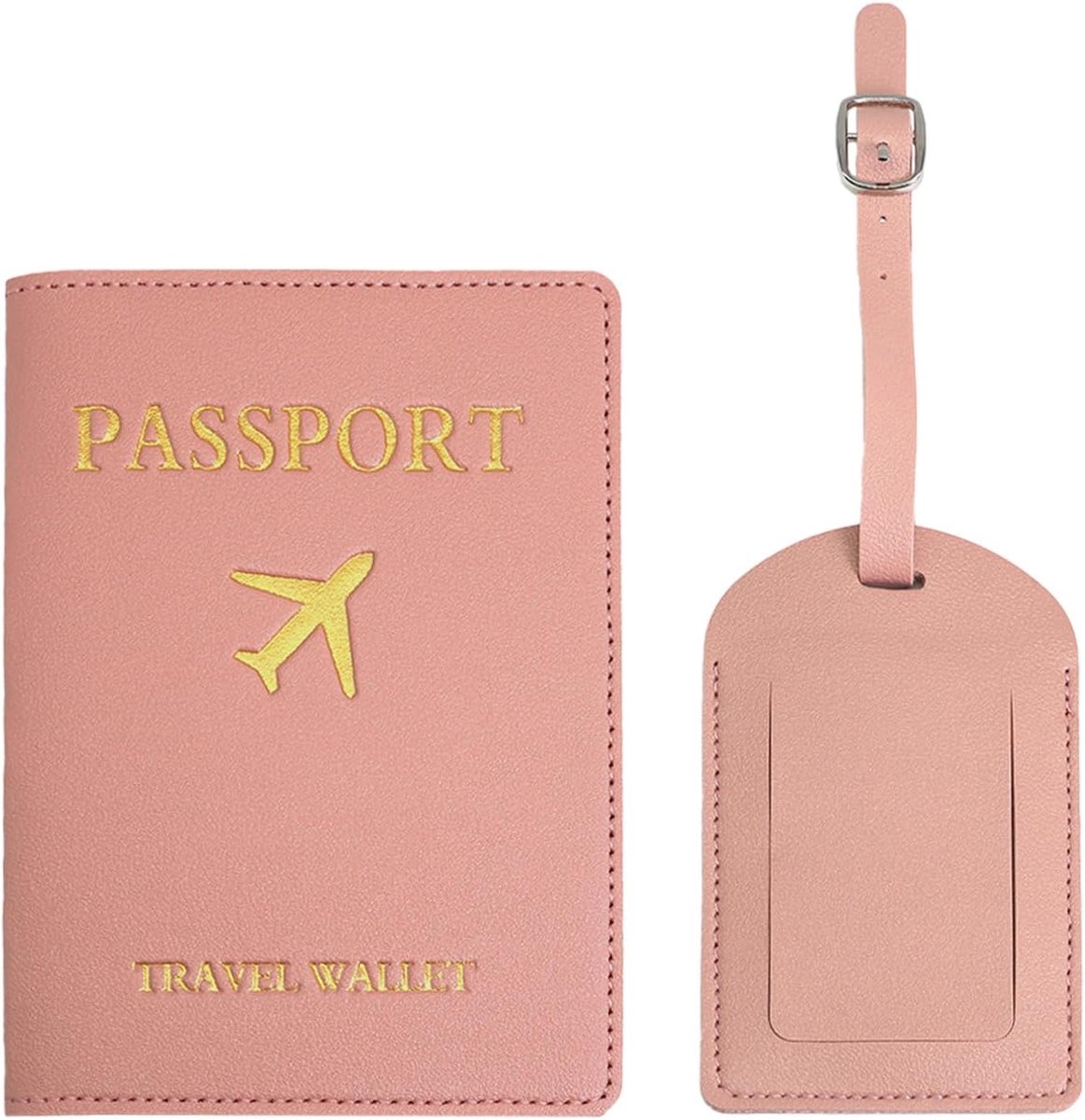 SnelShoppen - Mr and Mrs Passport Wallet en Luggage Tag Set - PU Leer Reisaccessoires voor Stellen - Schattig Huwelijkscadeau - Roze - Ideaal voor Vak