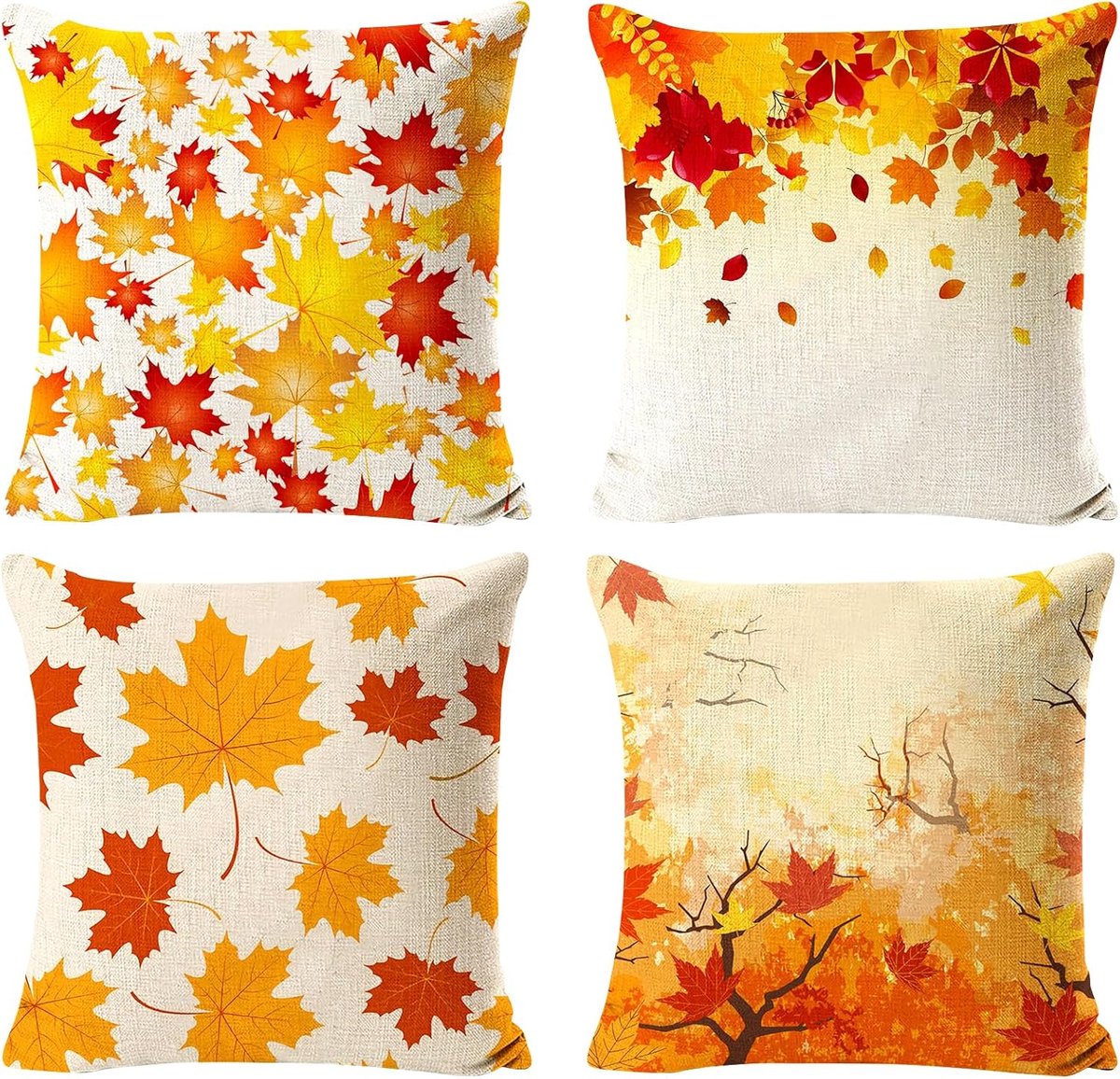 SnelShoppen - Cushions Covers voor Sofa, Rustiek en Decoratief, 45 x 45 cm, Geel Maple Leaf Kussenhoezen van Linnen met Rits voor Herfst en Landelijke