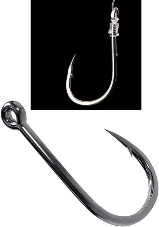 SnelShoppen - 100 Stuks Assorti Maten Carbon Staal Vis Haken met Oogjes - Barbless en Barbed Haakjes in Plastic Opbergdoos - Ideaal voor Snoek, Forel van Snelshoppen — afbeelding 4