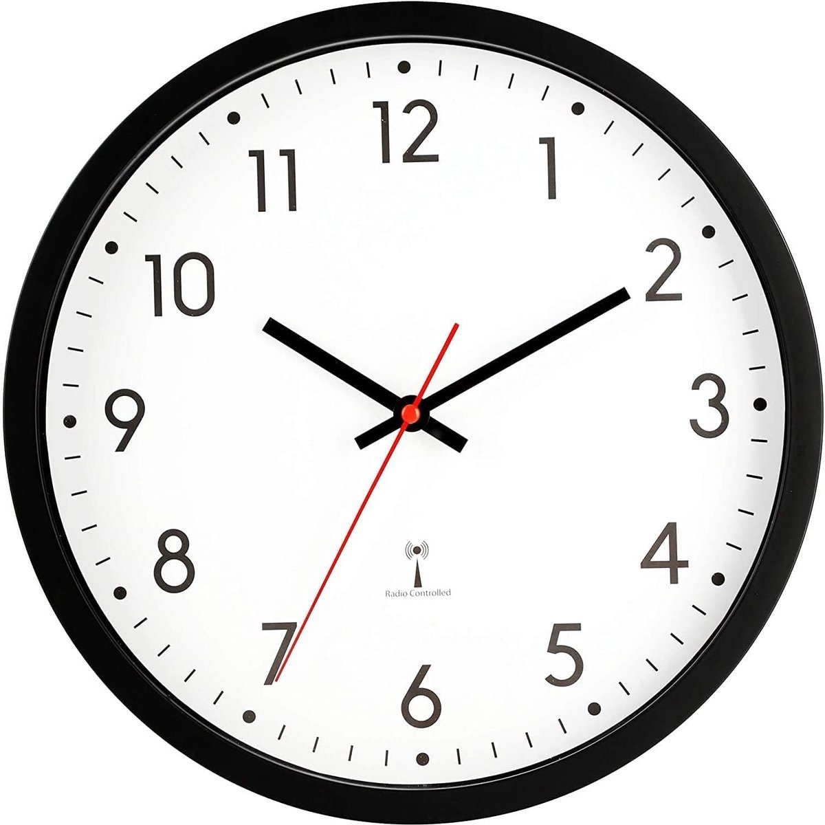 Thijox - Radiografische Wandklok 30 cm - Moderne Klok voor Woonkamer, Kantoor en School - Kunststof, Zwart - Automatische Tijdweergave